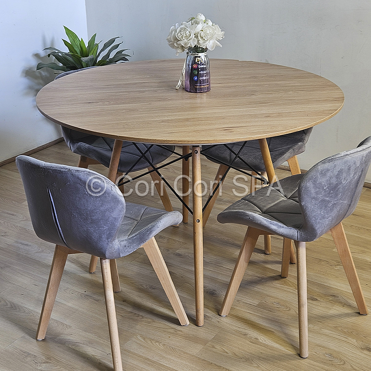 Comedor Mesa Wood 120cm + 4 Sillas Mariposa Velvet  3