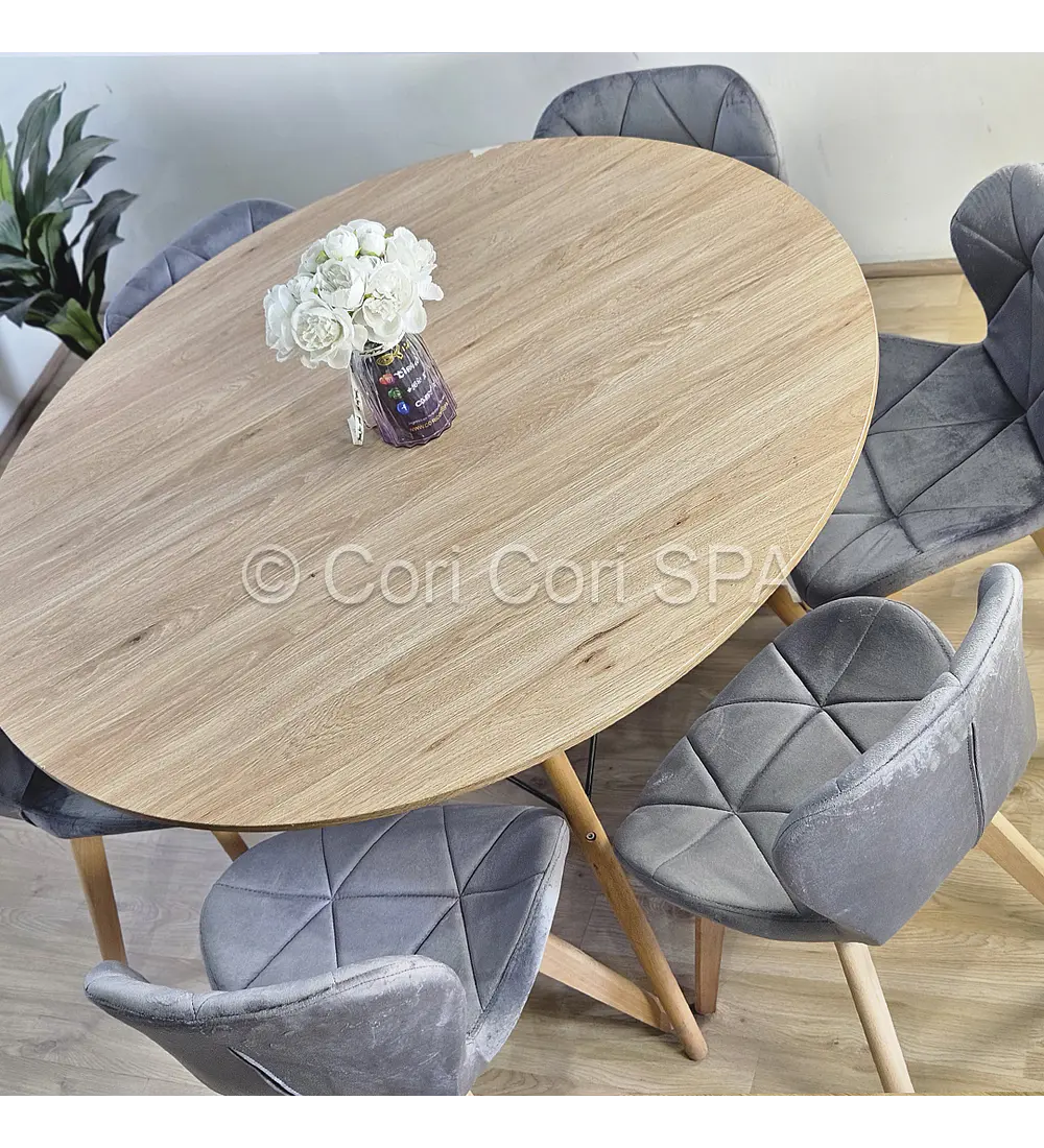 Comedor Mesa Wood 120cm + 6 Sillas Mariposa Velvet