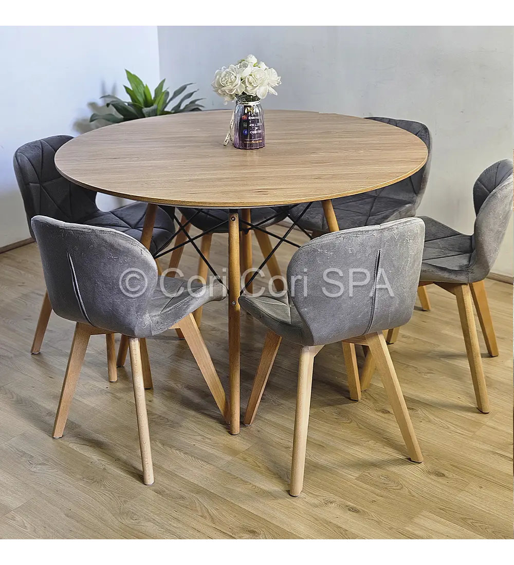 Comedor Mesa Wood 120cm + 6 Sillas Mariposa Velvet