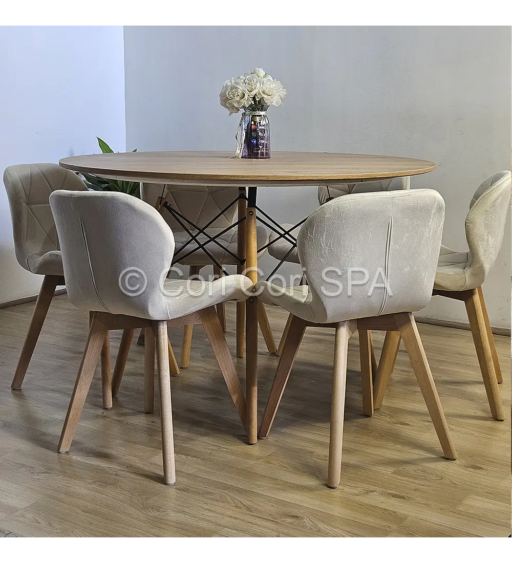 Comedor Mesa Wood 120cm + 6 Sillas Mariposa Velvet