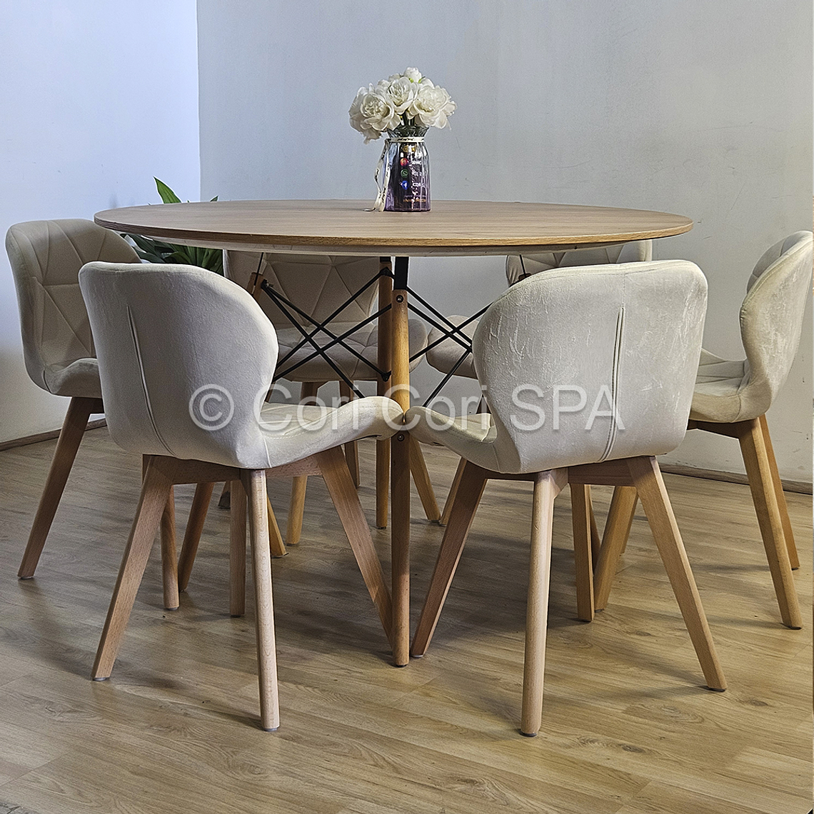 Comedor Mesa Wood 120cm + 6 Sillas Mariposa Velvet 5