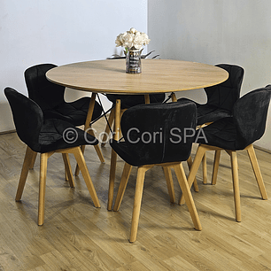 Comedor Mesa Wood 120cm + 6 Sillas Mariposa Velvet