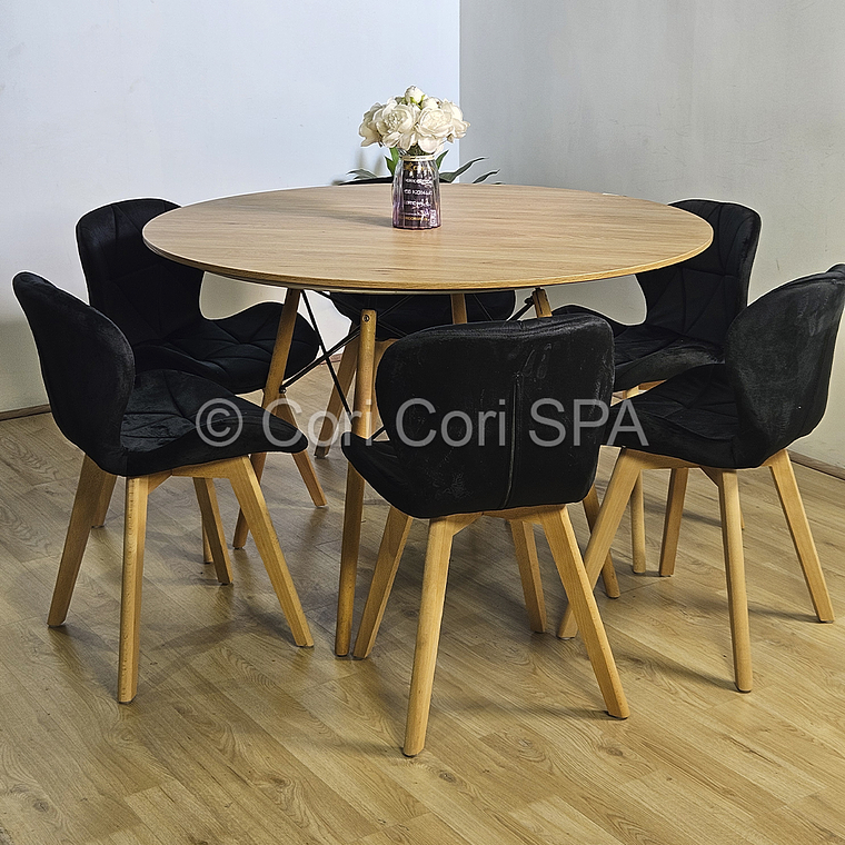 Comedor Mesa Wood 120cm + 6 Sillas Mariposa Velvet 2