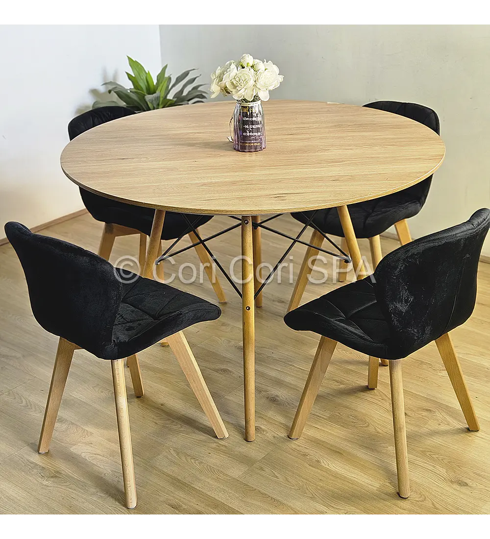 Comedor Mesa Wood 120cm + 4 Sillas Mariposa Velvet 