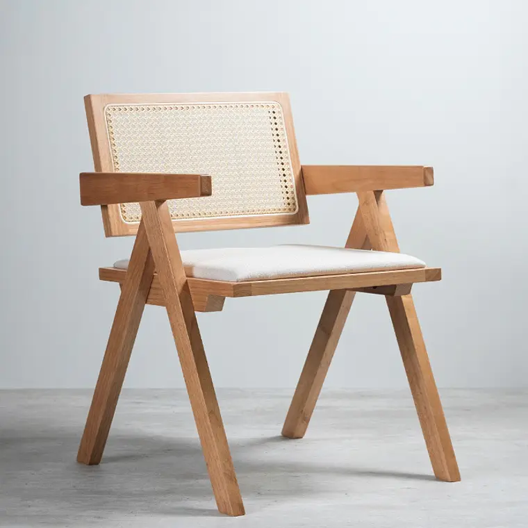 Silla Chandigarh Madera Rattan con cojin  2