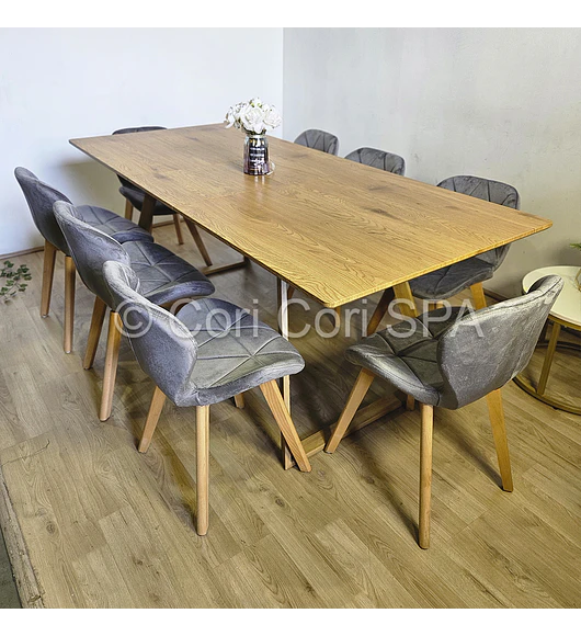 Comedor Mesa Expandible Rectangular + 8 Sillas Mariposas Velvet 