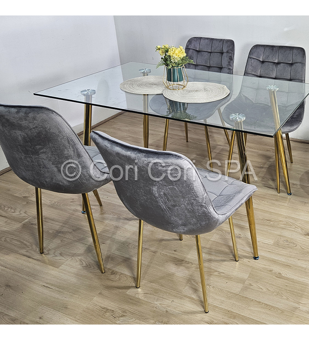 Comedor Rubi Gold 130 x 80cms + 4 Sillas Capitonne Top