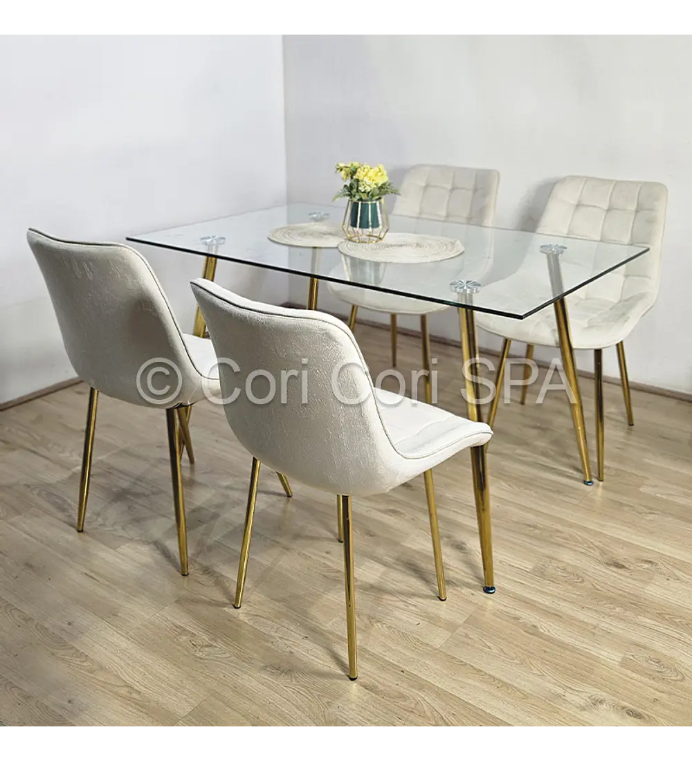 Comedor Rubi Gold 130 x 80cms + 4 Sillas Capitonne Top Gold
