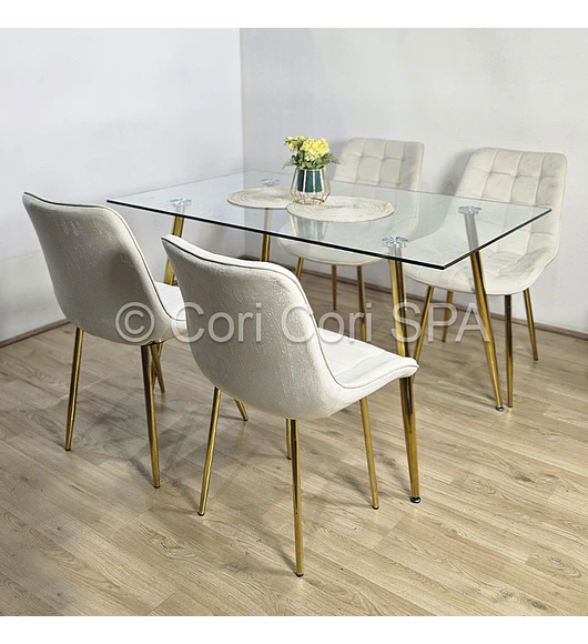 Comedor Rubi Gold 160 x 80cms + 4 Sillas Capitonne Top
