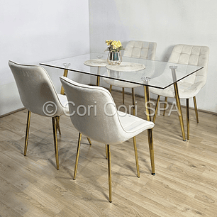 Comedor Rubi Gold 160 x 80cms + 4 Sillas Capitonne Top