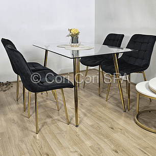 Comedor Rubi Gold 160 x 80cms + 4 Sillas Capitonne Top