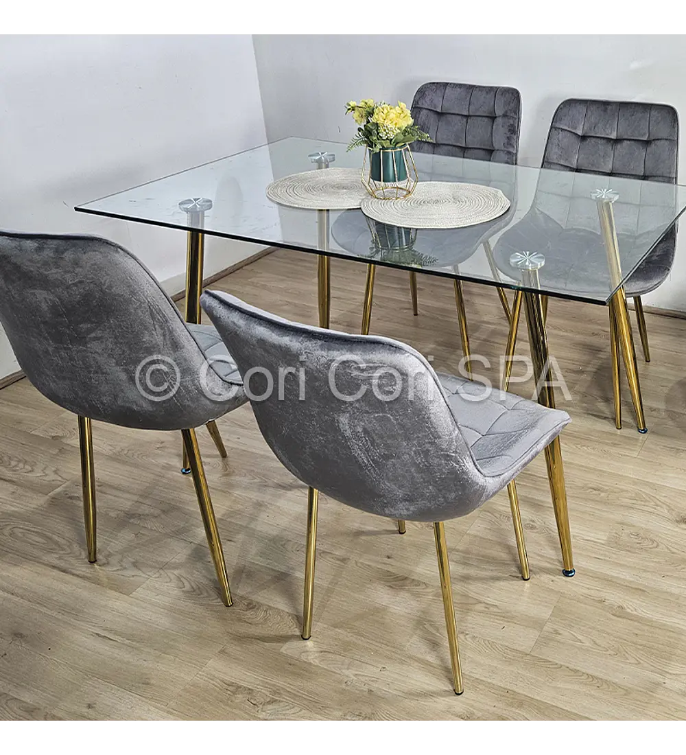 Comedor Rubi Gold 160 x 80cms + 4 Sillas Capitonne Top