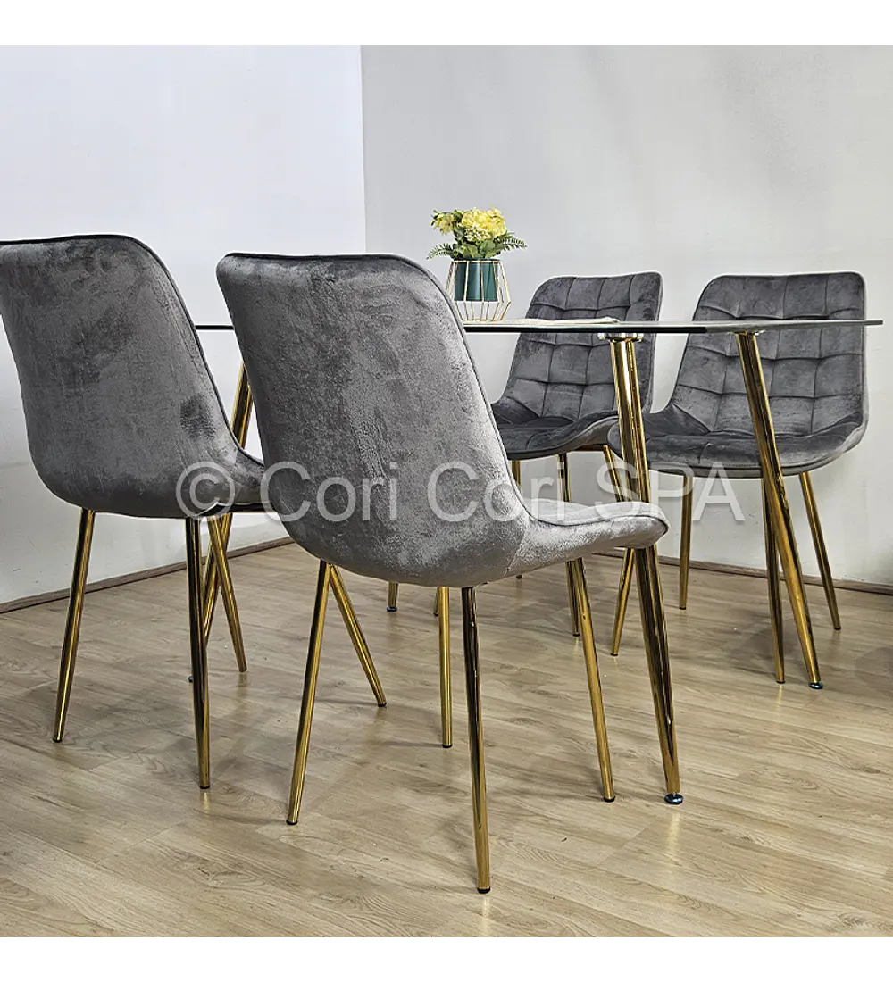 Comedor Rubi Gold 160 x 80cms + 4 Sillas Capitonne Top