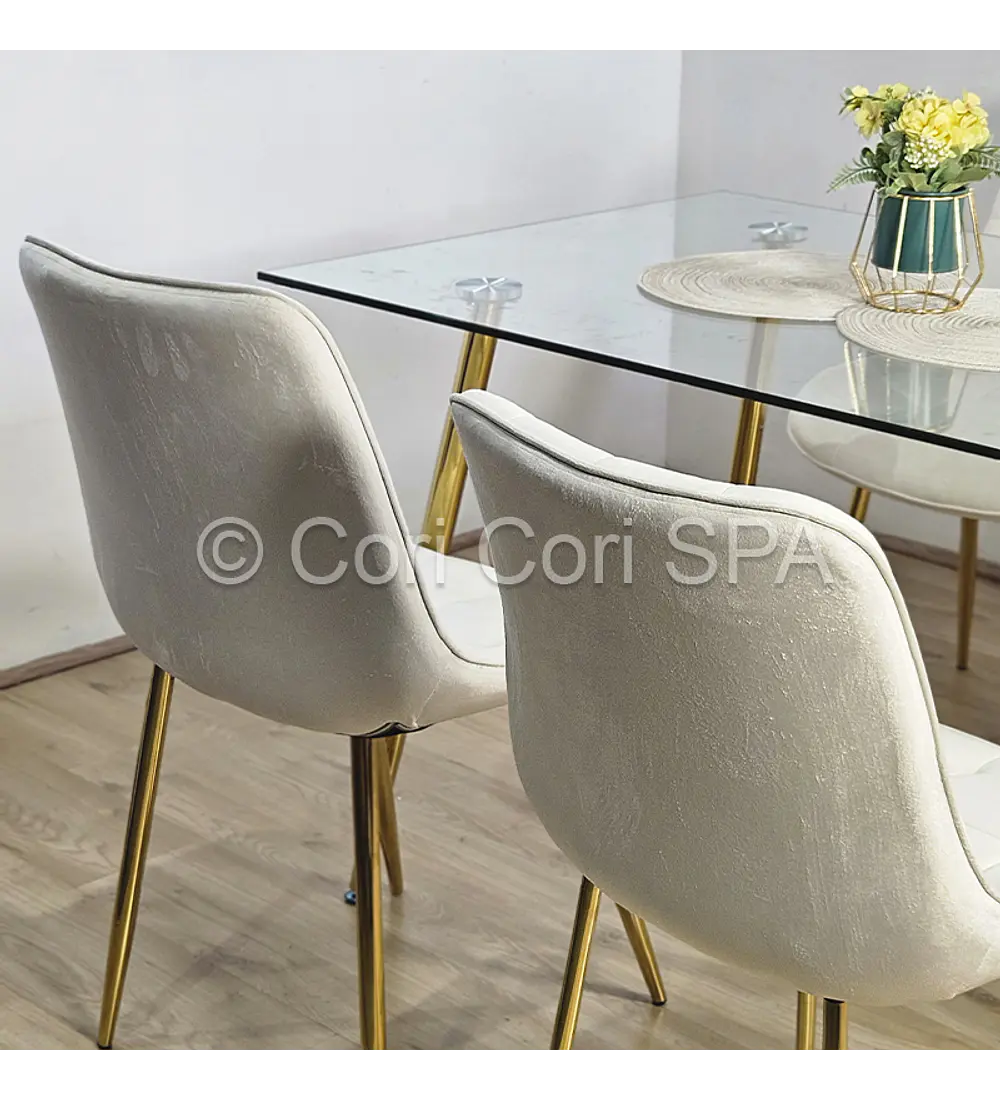 Comedor Rubi Gold 160 x 80cms + 4 Sillas Capitonne Top