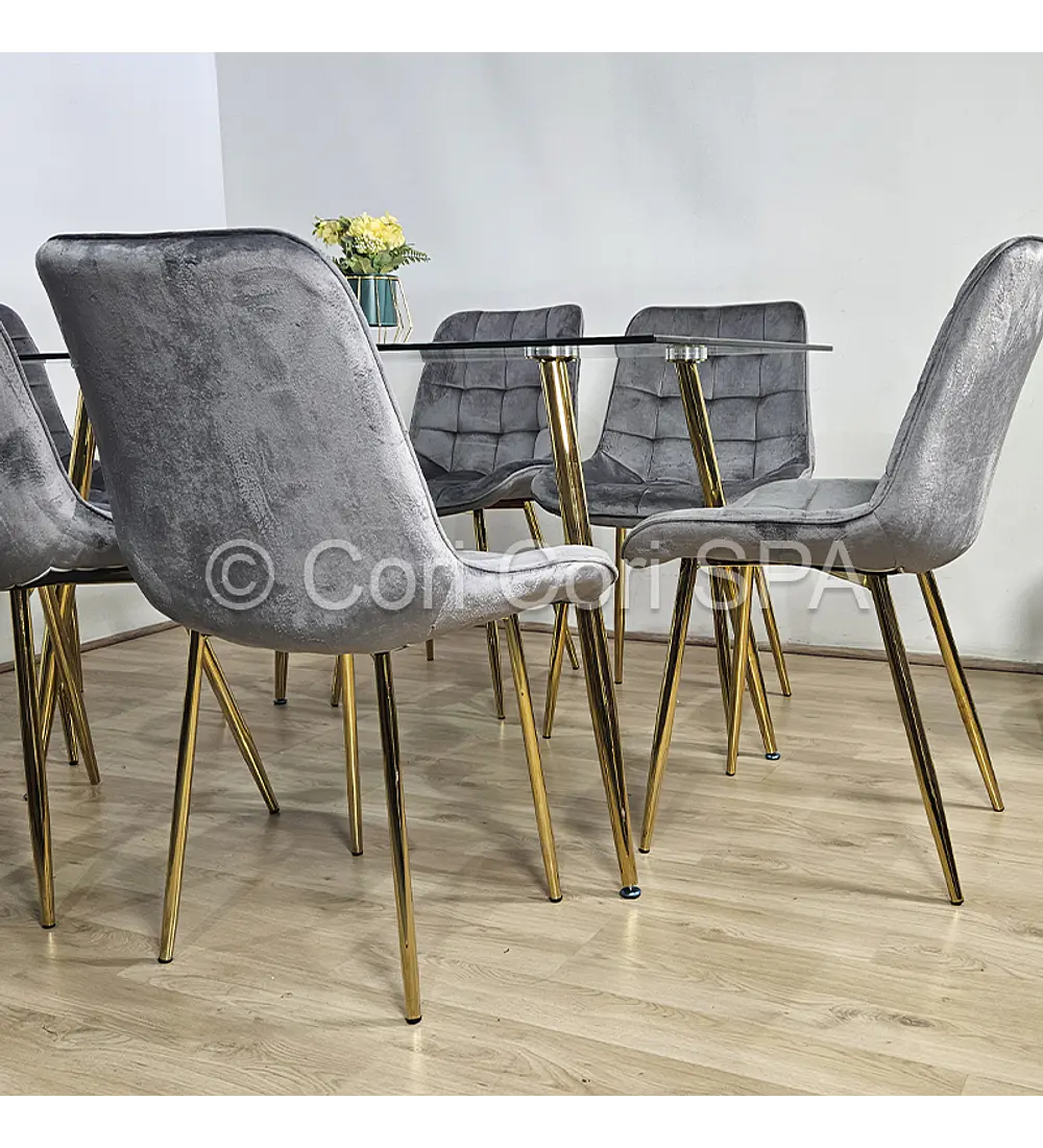 Comedor Rubi Gold 130 x 80cms + 6 Sillas Capitonne Top Gold