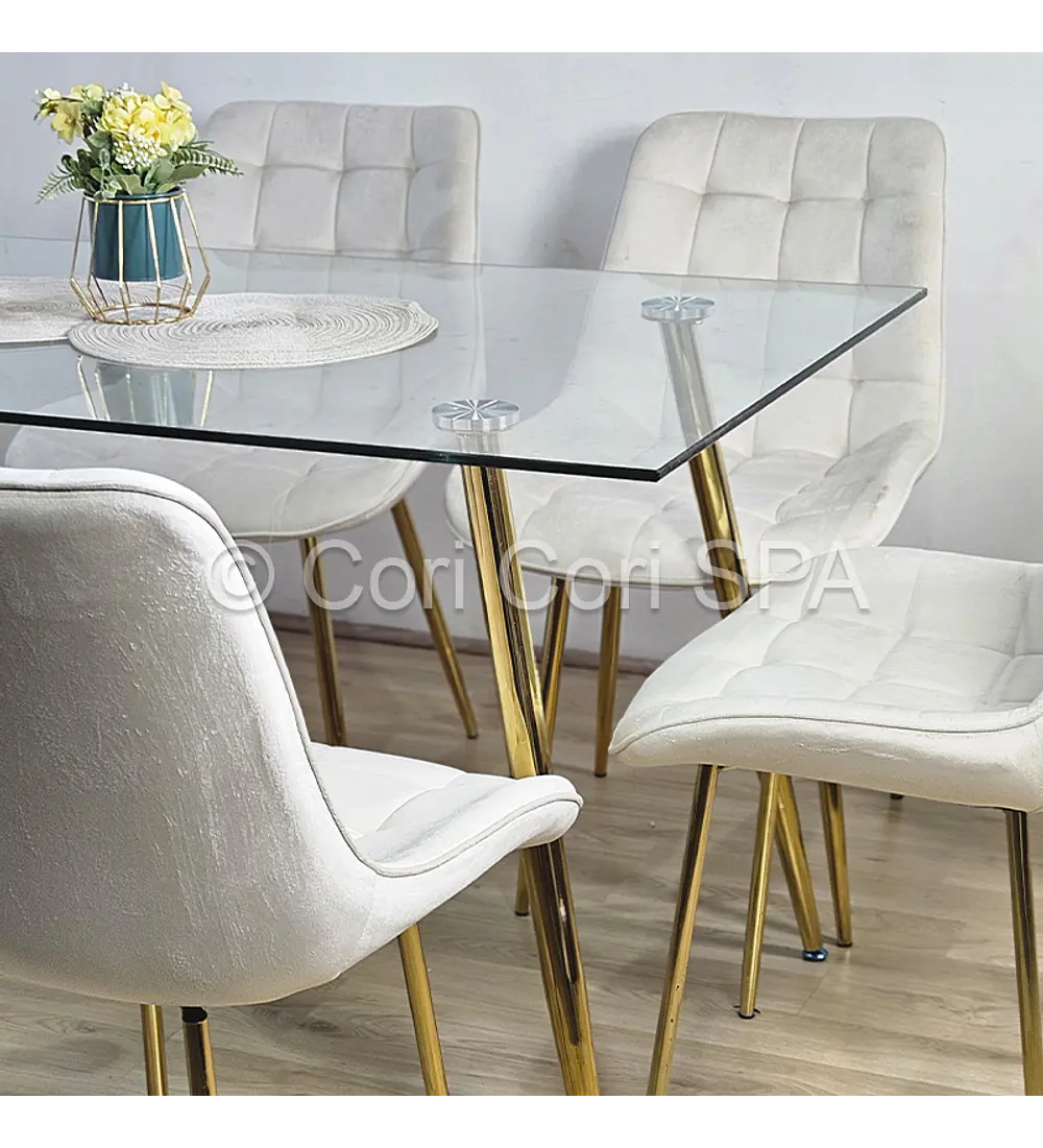 Comedor Rubi Gold 130 x 80cms + 6 Sillas Capitonne Top Gold