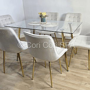 Comedor Rubi Gold 130 x 80cms + 6 Sillas Capitonne Top Gold