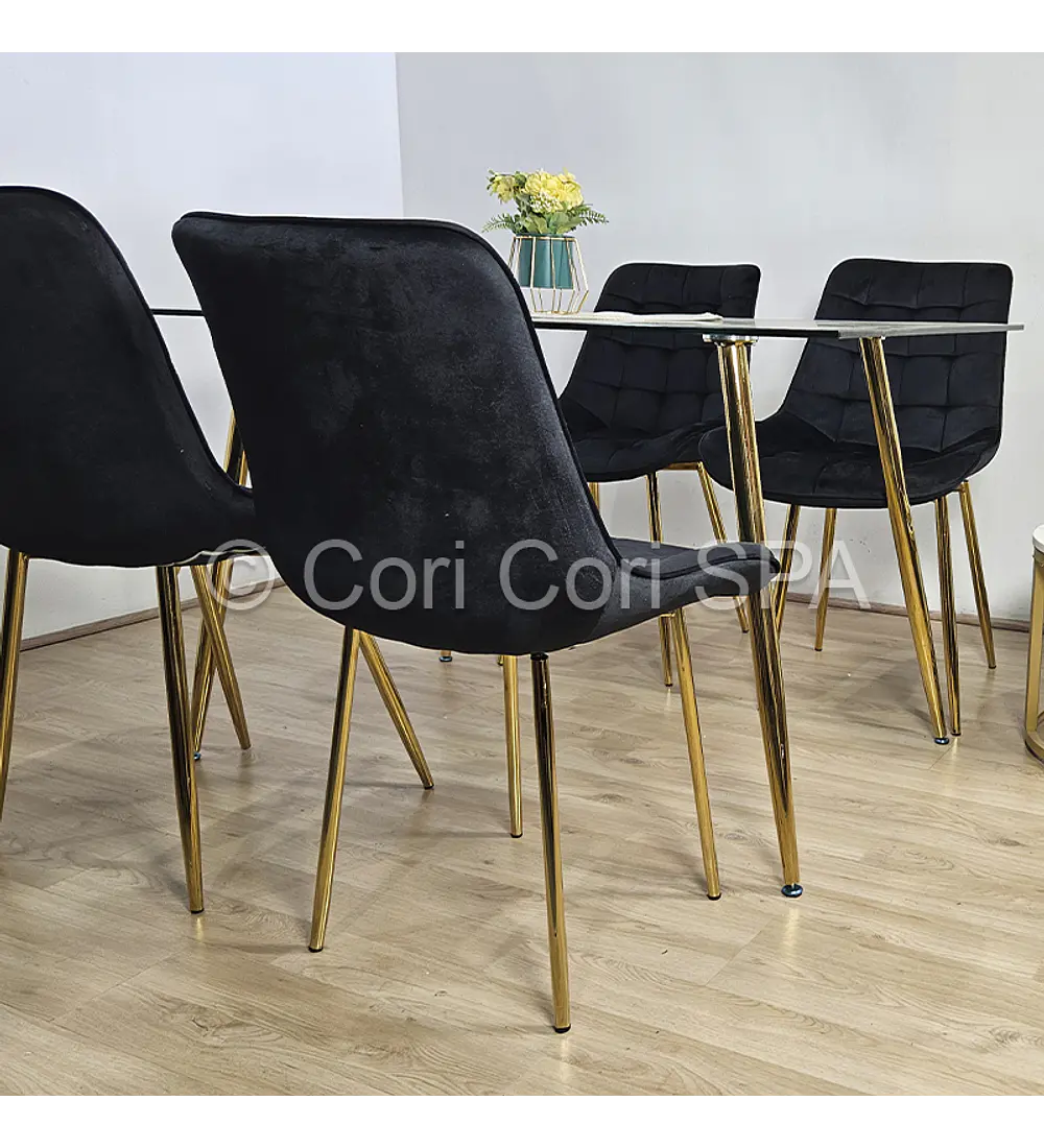Comedor Rubi Gold 130 x 80cms + 6 Sillas Capitonne Top Gold