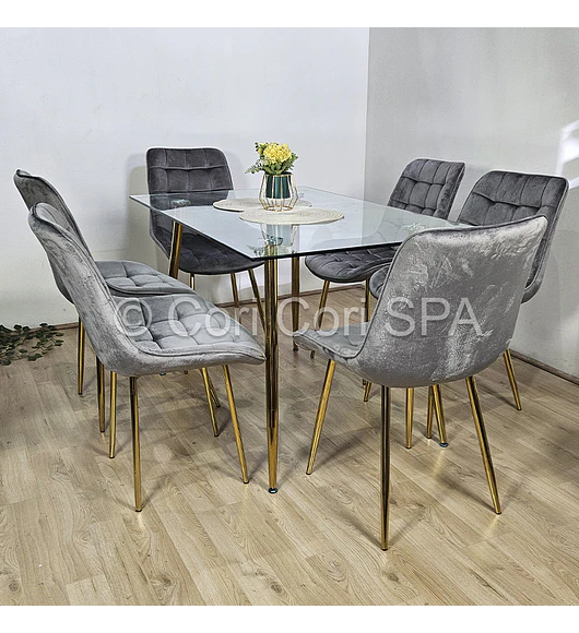 Comedor Rubi Gold 160 x 80cms + 6 Sillas Capitonne Top