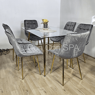 Comedor Rubi Gold 160 x 80cms + 6 Sillas Capitonne Top