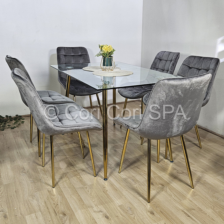 Comedor Rubi Gold 160 x 80cms + 6 Sillas Capitonne Top 1