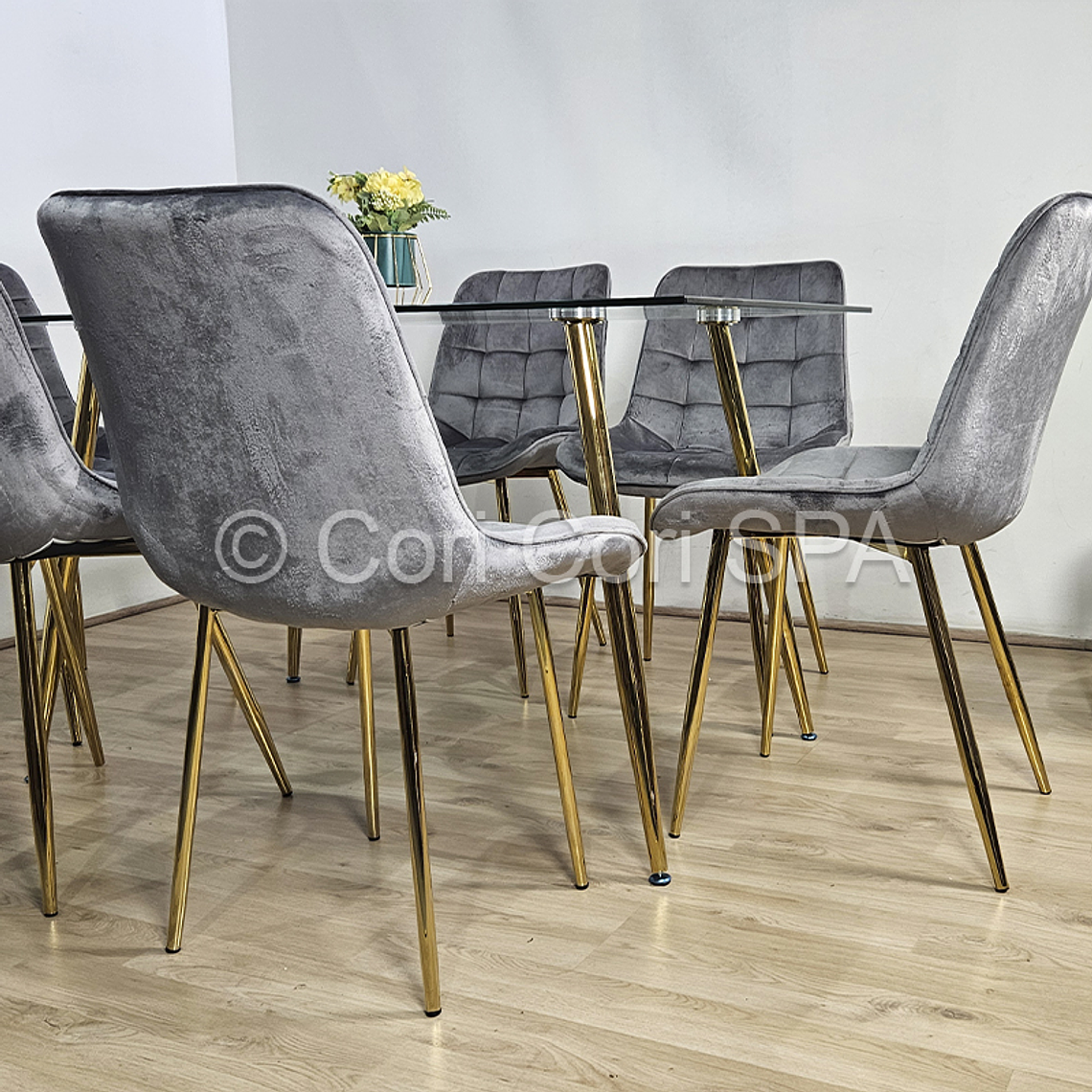 Comedor Rubi Gold 160 x 80cms + 6 Sillas Capitonne Top 4
