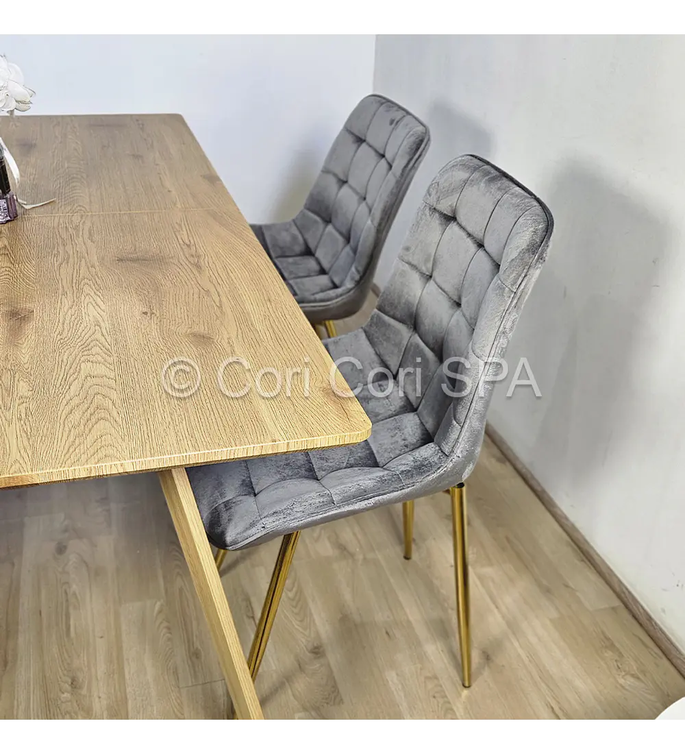 Comedor Mesa Rectangular Expandible 160x90cms + 4 Sillas Capitonne Top Gold