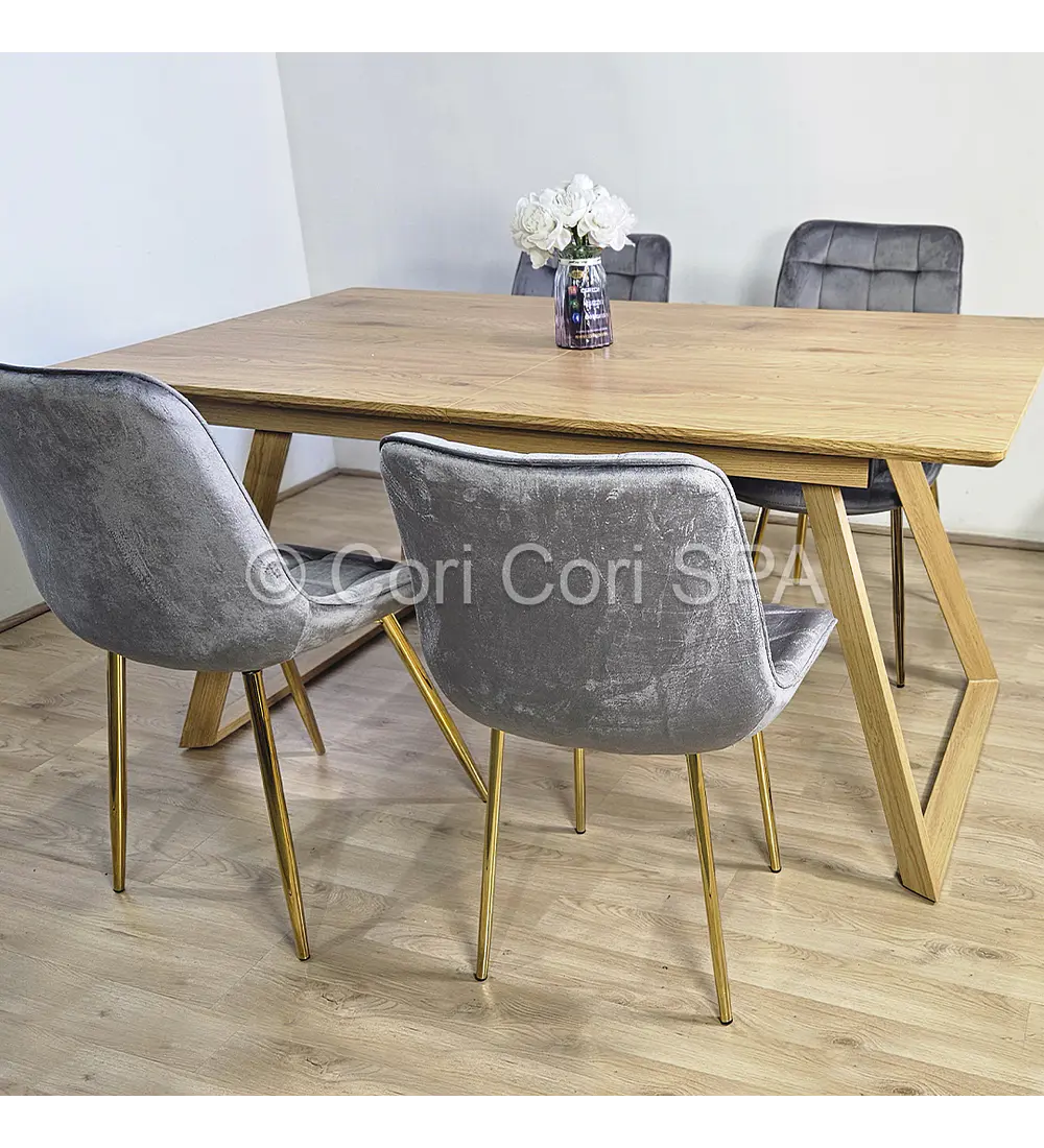 Comedor Mesa Rectangular Expandible 160x90cms + 4 Sillas Capitonne Top Gold