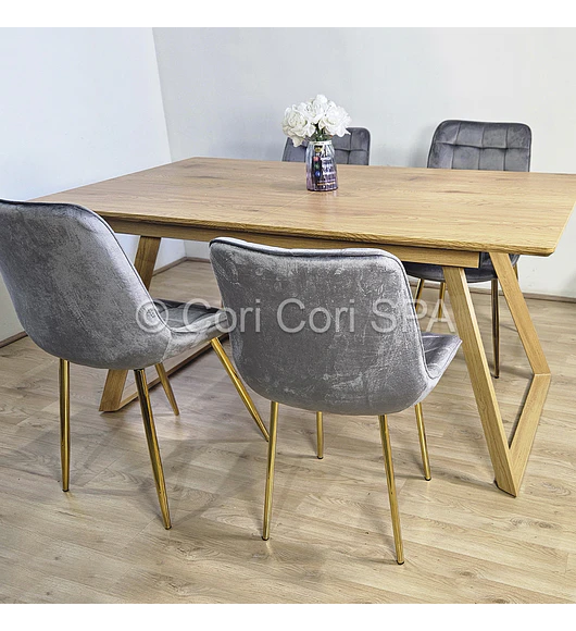 Comedor Mesa Rectangular Expandible 160x90cms + 4 Sillas Capitonne Top Gold