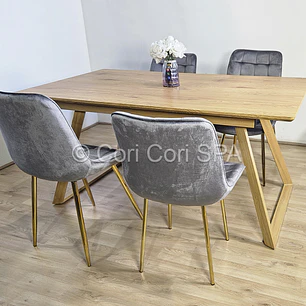 Comedor Mesa Rectangular Expandible 160x90cms + 4 Sillas Capitonne Top Gold
