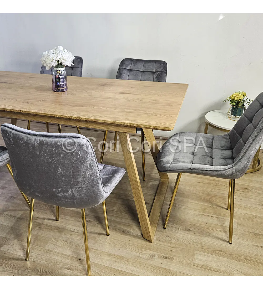Comedor Mesa Rectangular Expandible 160x90cms + 4 Sillas Capitonne Top Gold