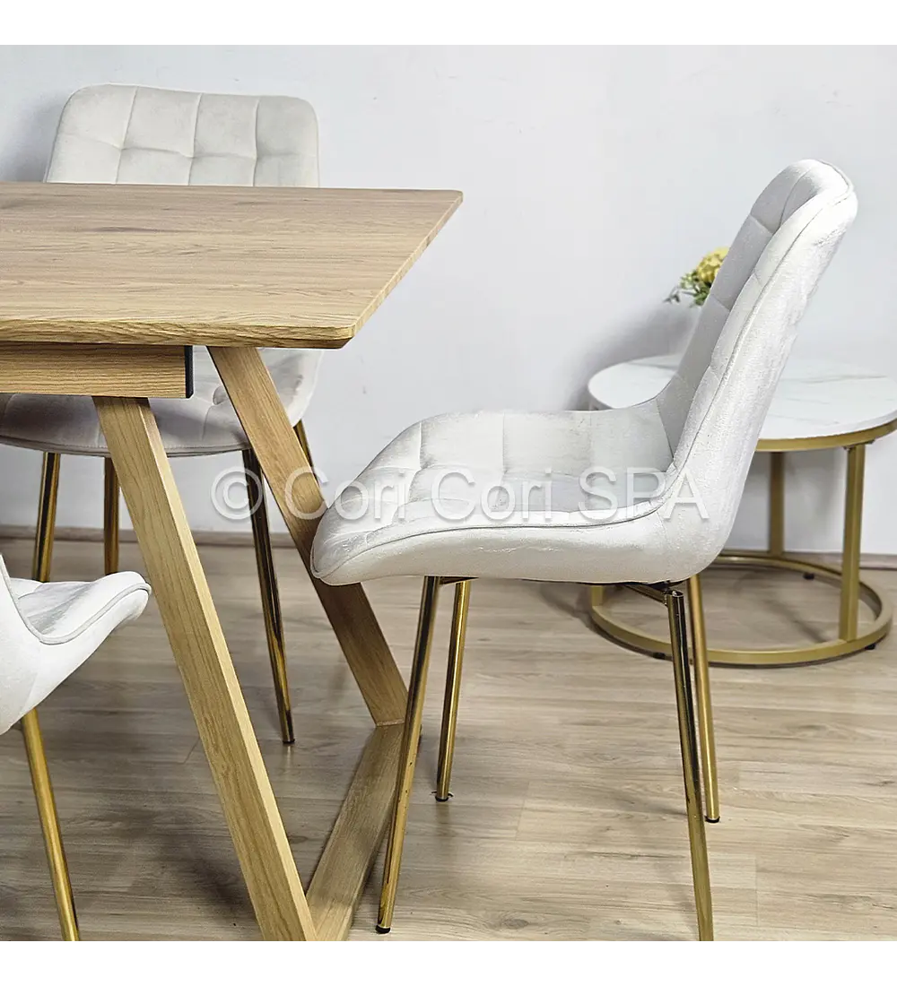 Comedor Mesa Rectangular Expandible 160x90cms + 4 Sillas Capitonne Top Gold