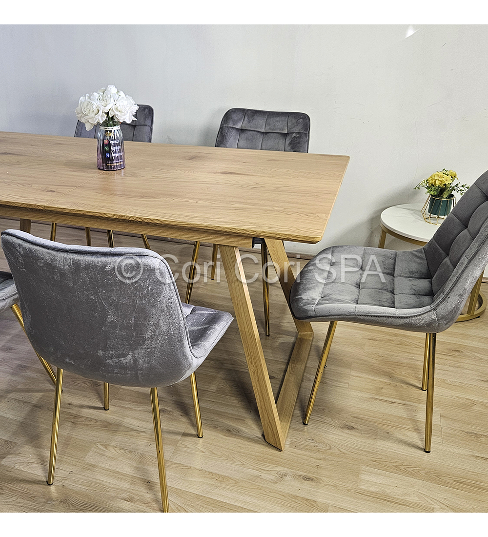 Comedor Mesa Rectangular Expandible 160x90cms + 6 Sillas Capitonne Top Gold