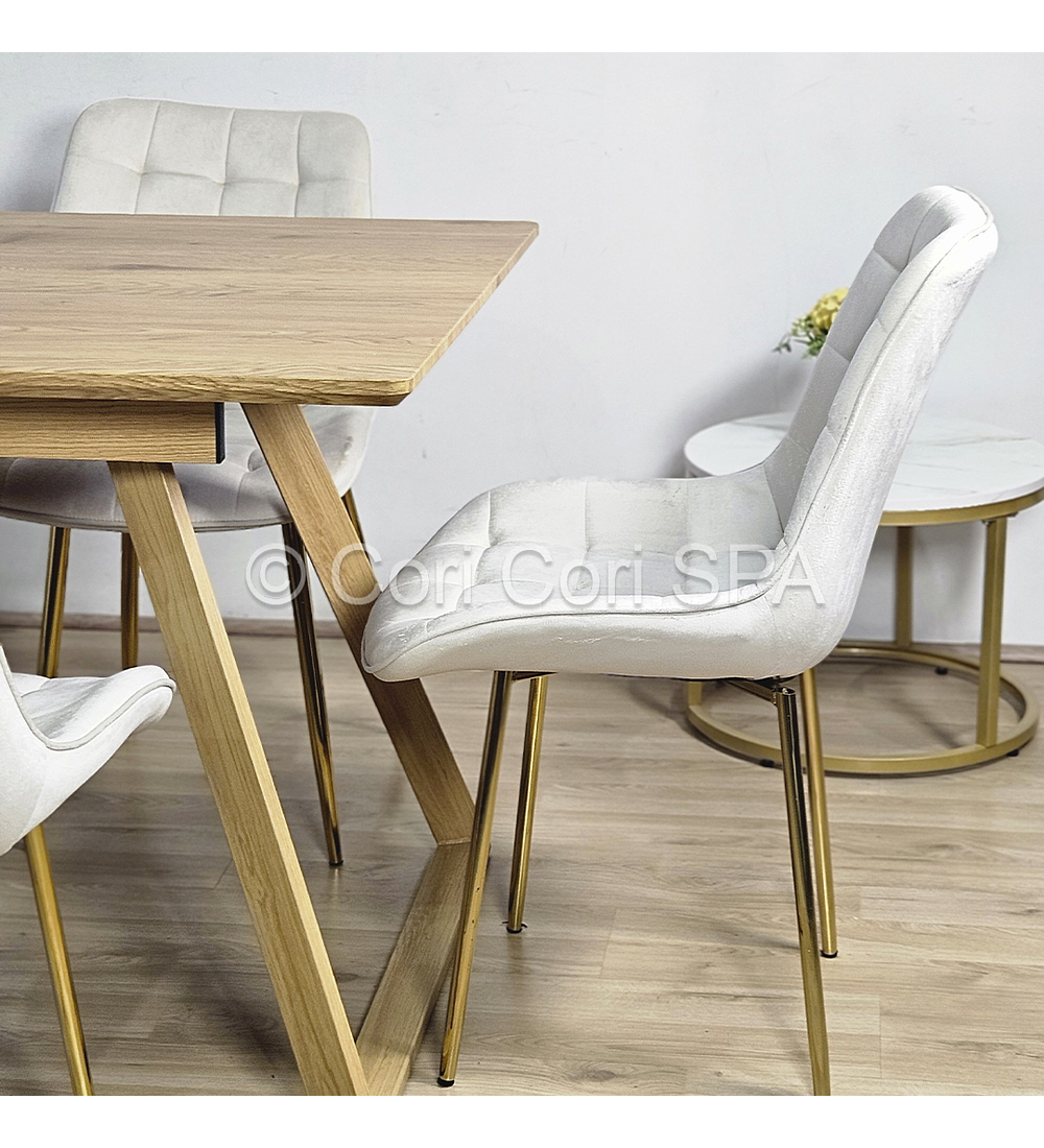 Comedor Mesa Rectangular Expandible 160x90cms + 6 Sillas Capitonne Top Gold