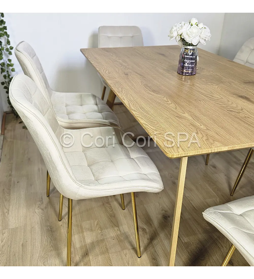 Comedor Mesa Rectangular Expandible 160x90cms + 6 Sillas Capitonne Top Gold