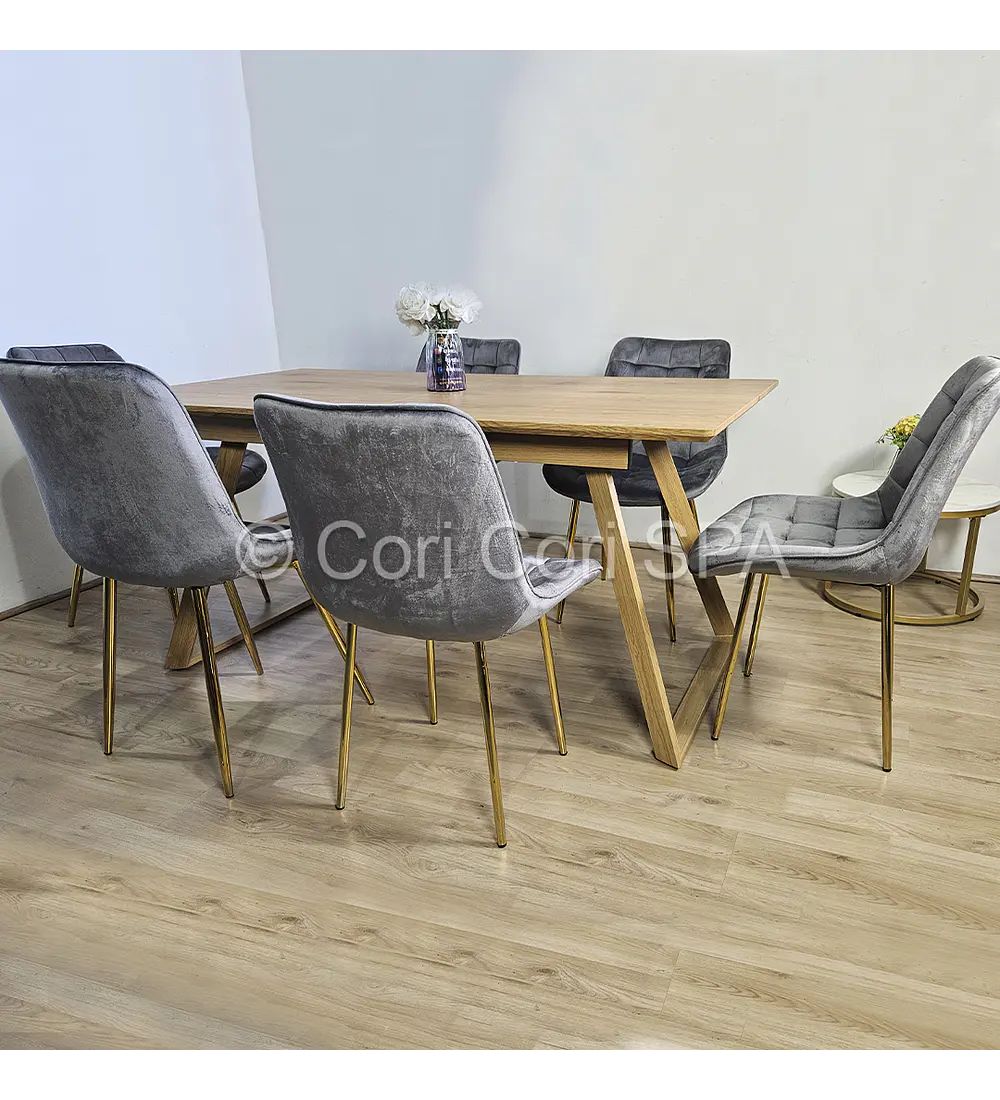 Comedor Mesa Rectangular Expandible 160x90cms + 6 Sillas Capitonne Top Gold