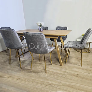 Comedor Mesa Rectangular Expandible 160x90cms + 6 Sillas Capitonne Top Gold