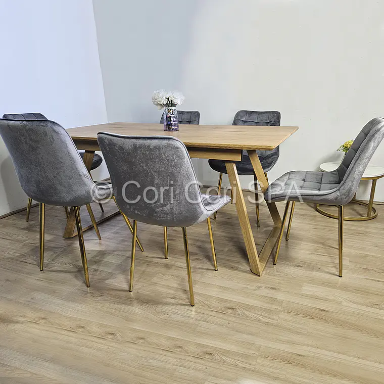 Comedor Mesa Rectangular Expandible 160x90cms + 6 Sillas Capitonne Top Gold 2
