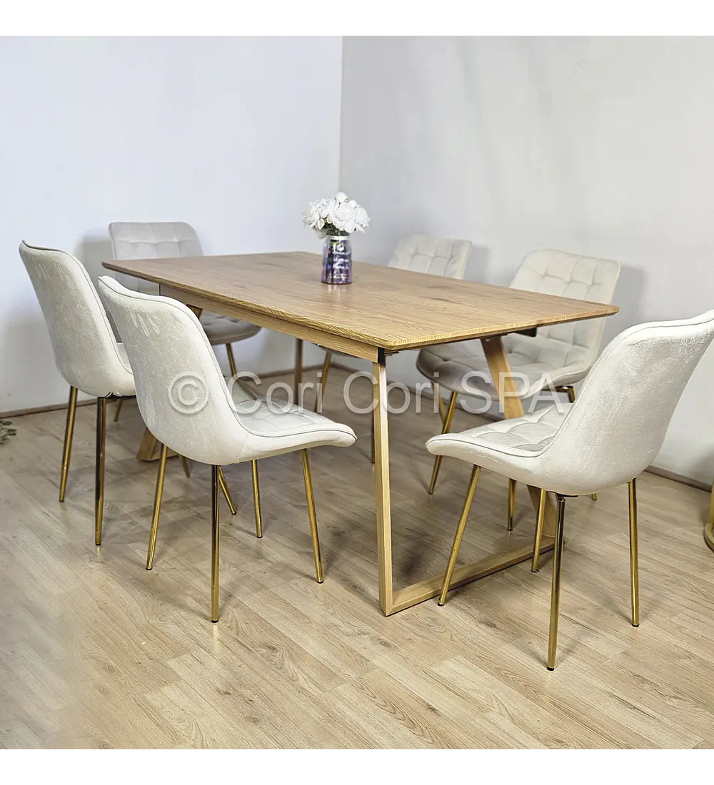 Comedor Mesa Rectangular Expandible 160x90cms + 6 Sillas Capitonne Top Gold