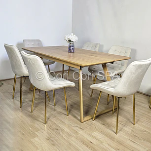 Comedor Mesa Rectangular Expandible 160x90cms + 6 Sillas Capitonne Top Gold