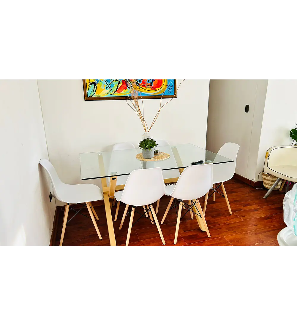 Comedor Medlock 140 x 90cm + 6 Sillas Eames 