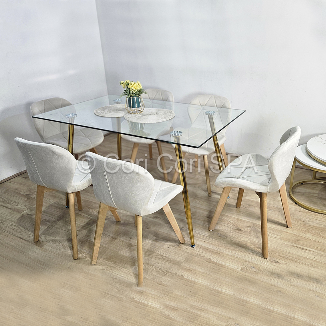 Comedor Rubi Gold 160x80cms + 6 Sillas Mariposa Velvet 2