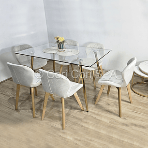 Comedor Rubi Gold 160x80cms + 6 Sillas Mariposa Velvet