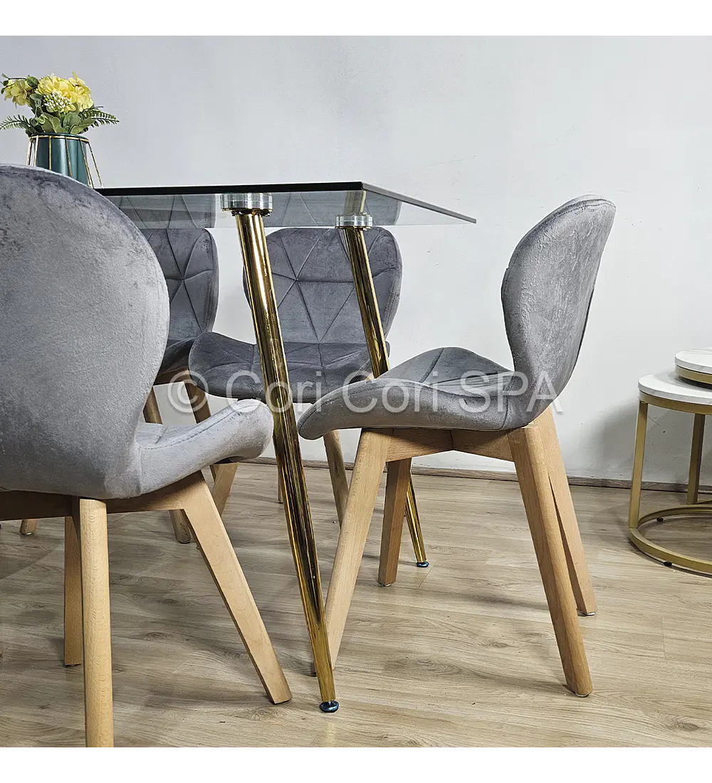 Comedor Rubi Gold 160x80cms + 6 Sillas Mariposa Velvet