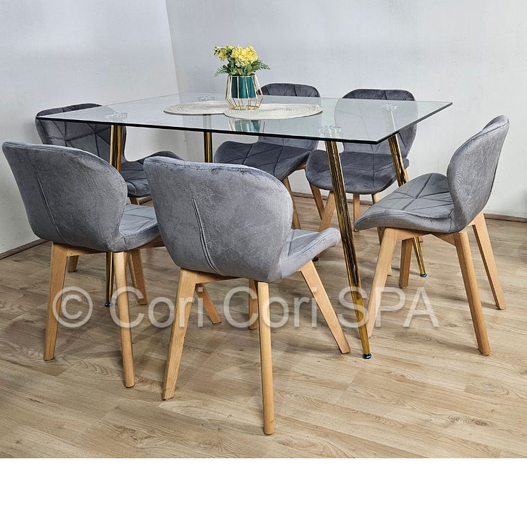 Comedor Rubi Gold 13x80cms + 6 Sillas Mariposa Velvet 2