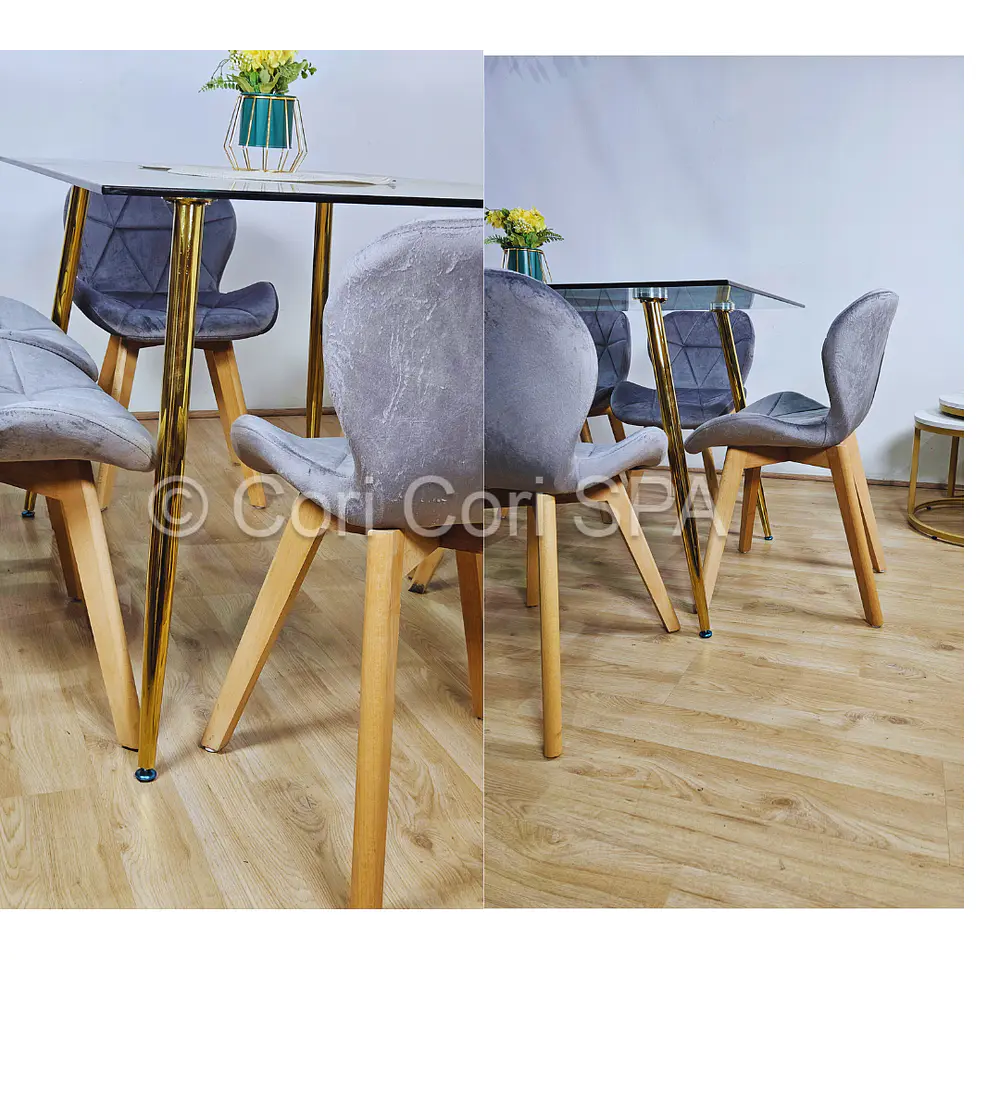 Comedor Rubi Gold 13x80cms + 6 Sillas Mariposa Velvet