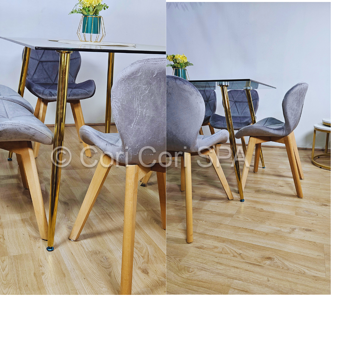 Comedor Rubi Gold 13x80cms + 6 Sillas Mariposa Velvet 3