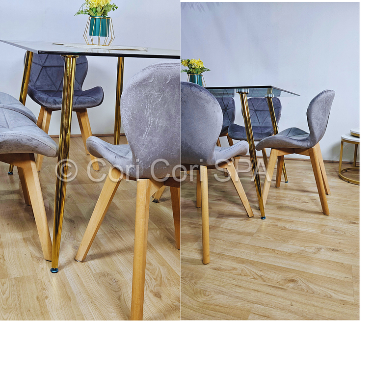 Comedor Rubi Gold 13x80cms + 6 Sillas Mariposa Velvet 3