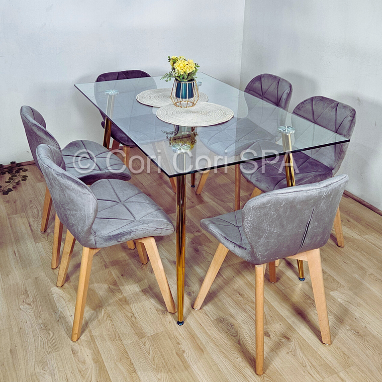 Comedor Rubi Gold 13x80cms + 6 Sillas Mariposa Velvet 4