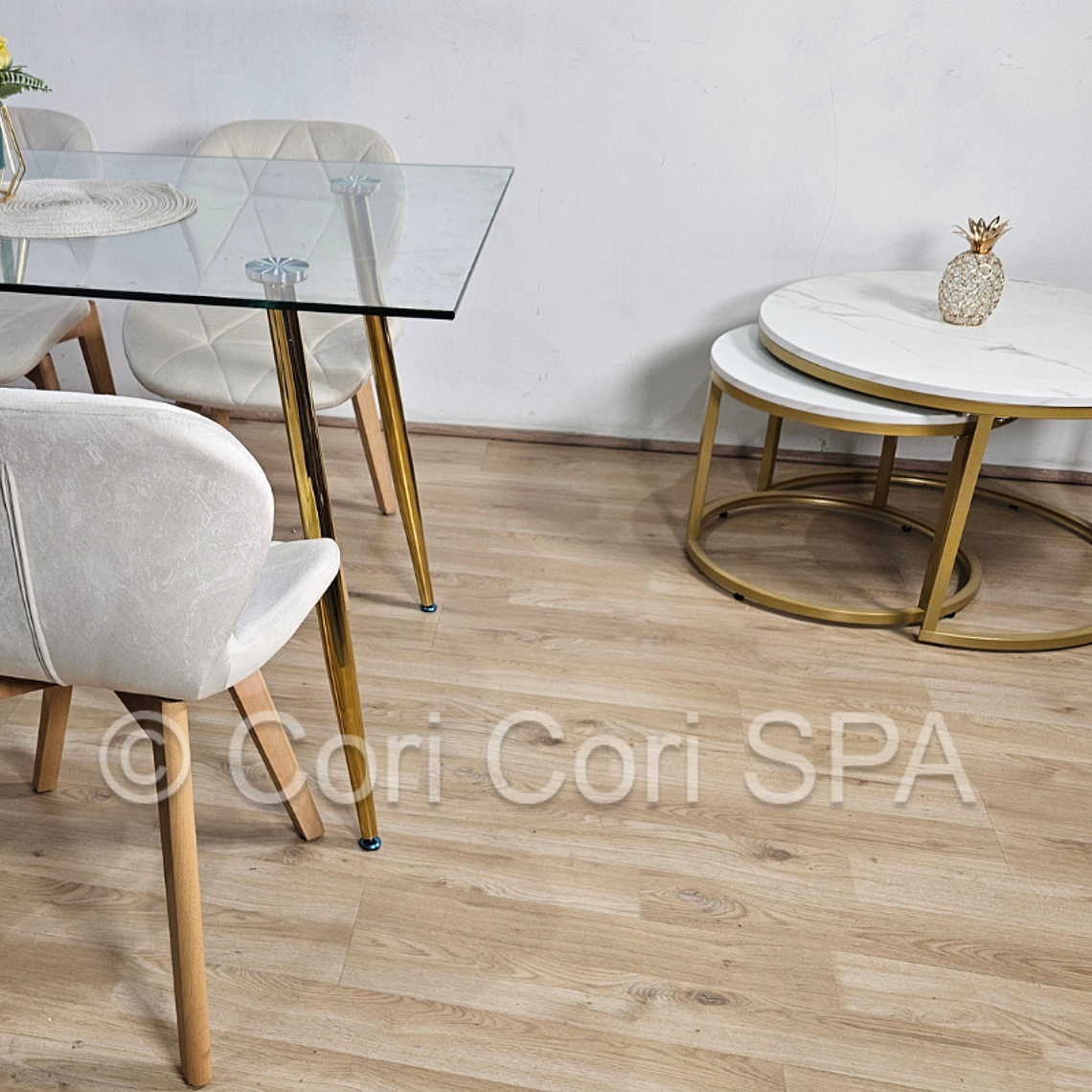 Comedor Rubi Gold 13x80cms + 6 Sillas Mariposa Velvet 5